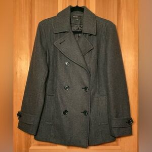 Jason Kole Double-Breasted Wool-Blend Charcoal Peacoat